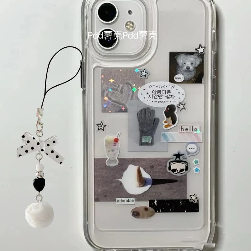 Pinguino Cane Coreano Ins Semplice Collage Custodia per telefono creativa per iPhone 17 16 E 15 14 13 12 11 Pro XR XS X Max 7 8 Plus Y2K Cover