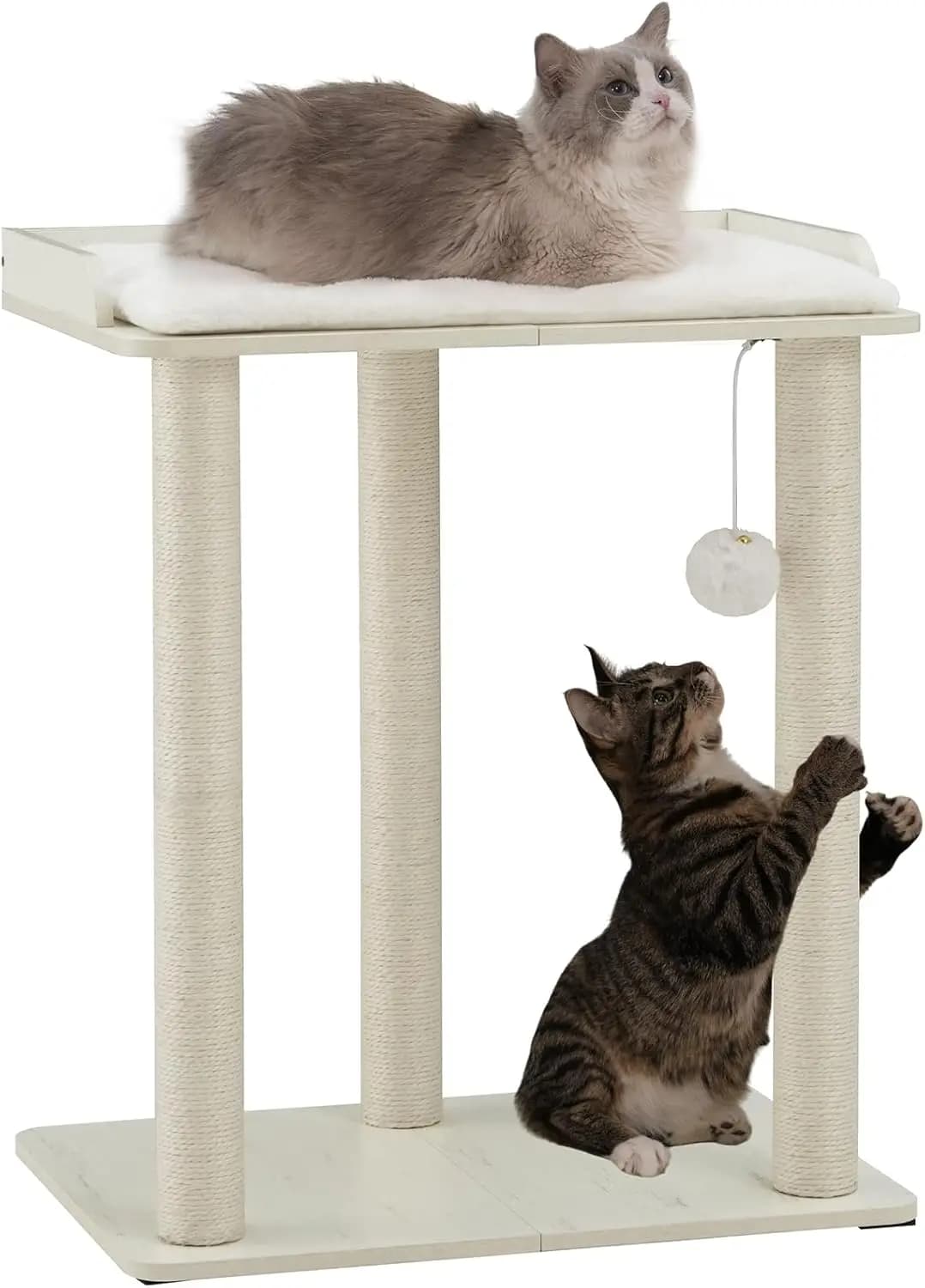 Grande Albero per Gatti con Posti di Tiraggio in Sisal, Piattaforma Morbida per Gatti da Interno, Bianco