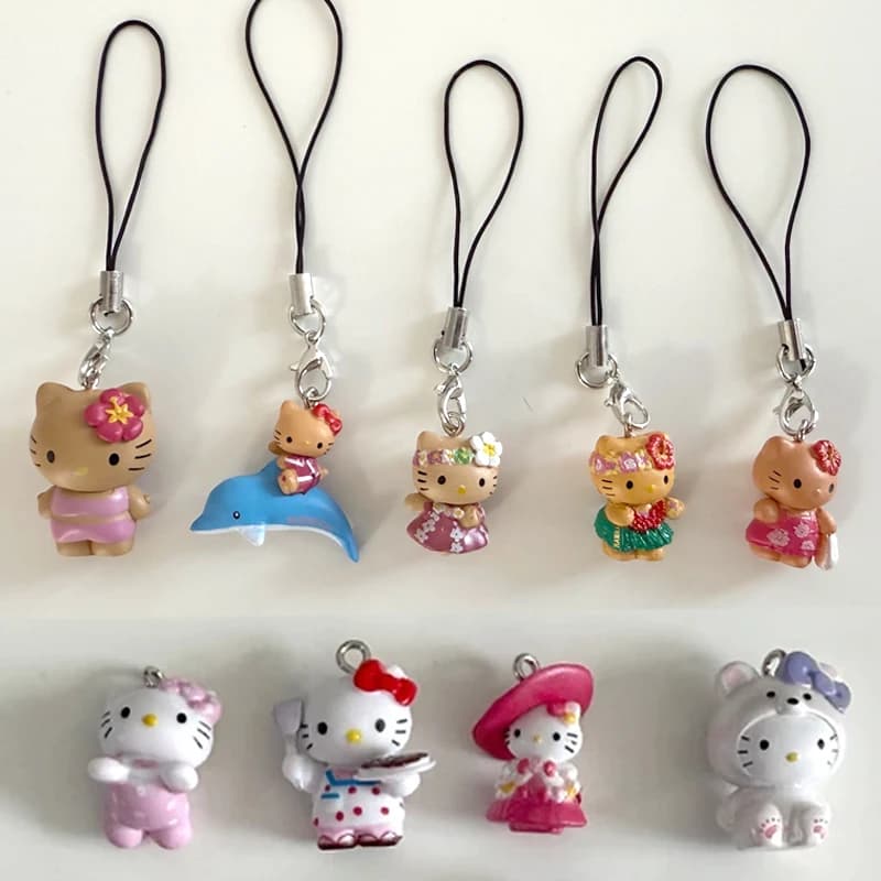 Decoration with Hula Hawaiian Cat Cell Phone Pendant, Keyring Pendant with Japanese Kawaii Vintage Shark, Cute Gift, Bikini Cat Pendant