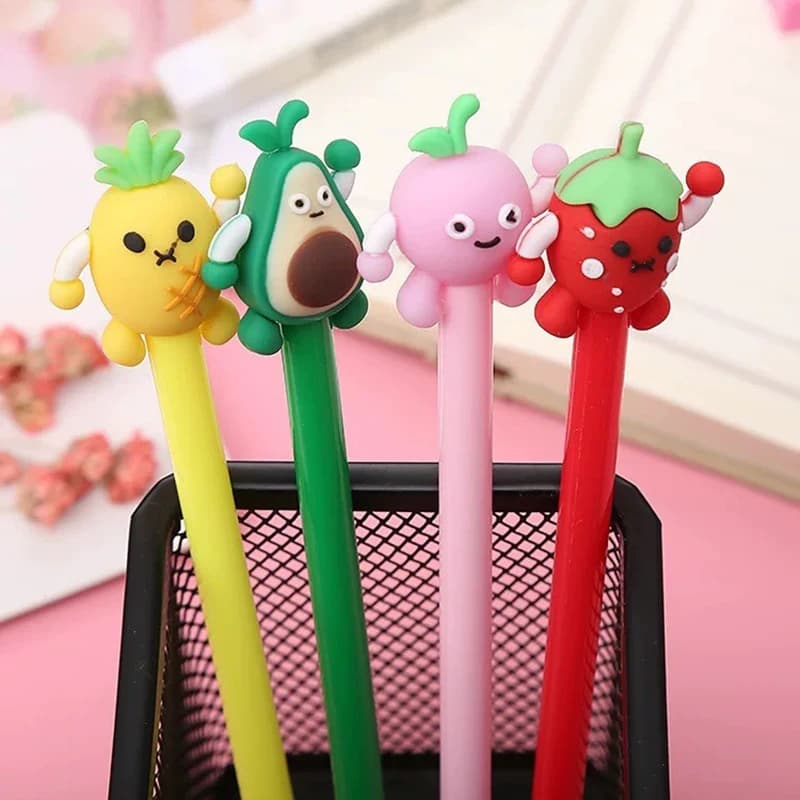 4 pezzi di frutta faccia penne gel strumenti di scrittura a forma di cartone animato impugnatura comoda forniture per ufficio scolastico di cancelleria per bambini