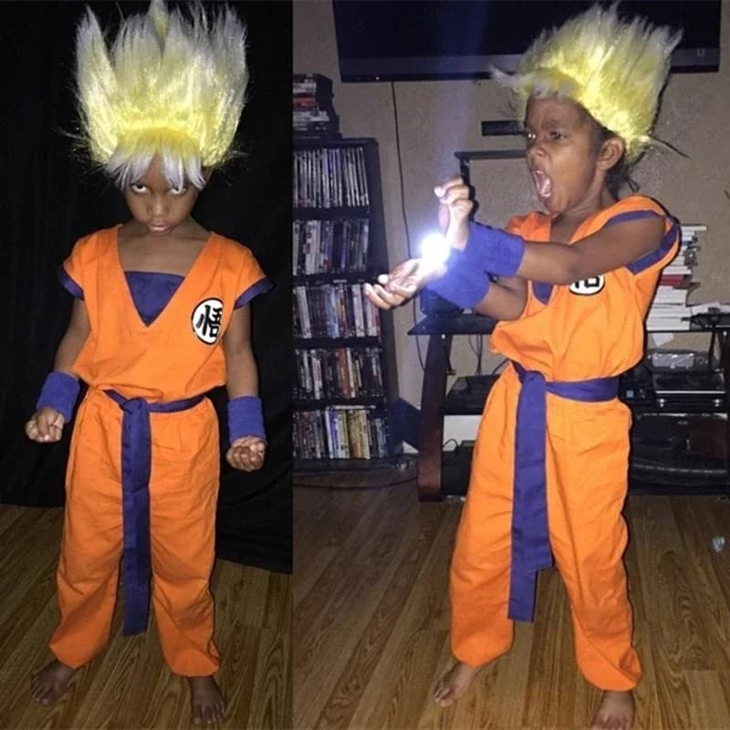 Costumi di animazione per adulti e ragazzi, costumi cosplay di Goku, costume completo per spettacoli di carnevale, gilet, cintura, braccialetti, allenamento