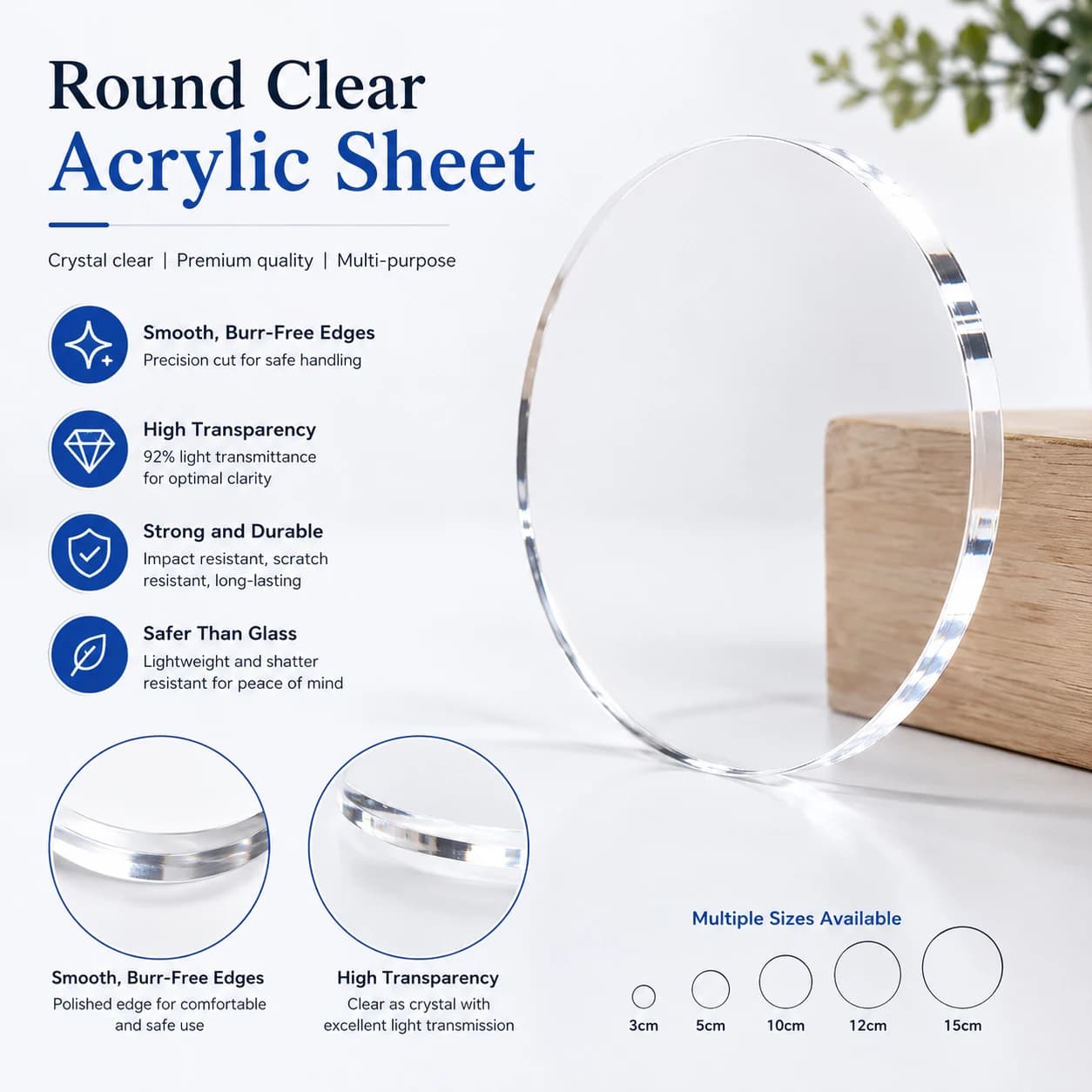 1-10Pcs 5-15cm Clear Acrylic Round Blanks, 2-9.5mm Thick Plexiglasss Discs for Lasers Engraving, Keychains & Ornaments