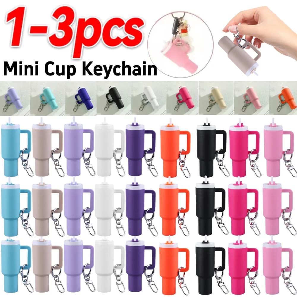 3-1 Parts Mini Cup Shape Creative Keyring, Lip Balm Keyring, Glass Wallet, Chapstick Door, Water Bottle Accessories