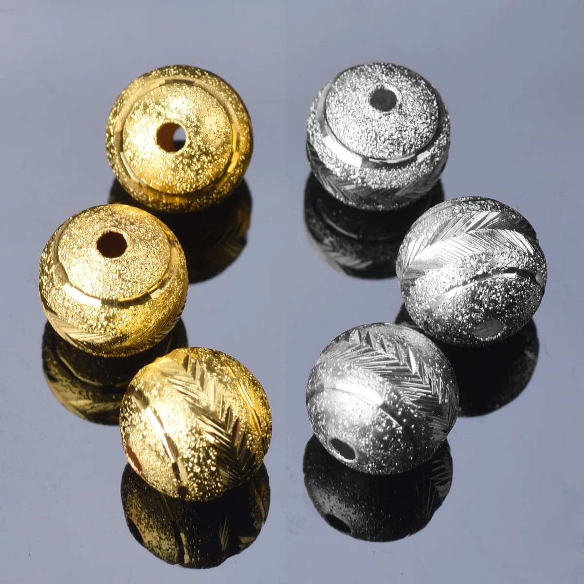 8mm 10mm Round Gold / Silver Plated Color Arrows Carved Hollow Matte Brass Metal Loose Beads For Jewelry Making DIY Findings