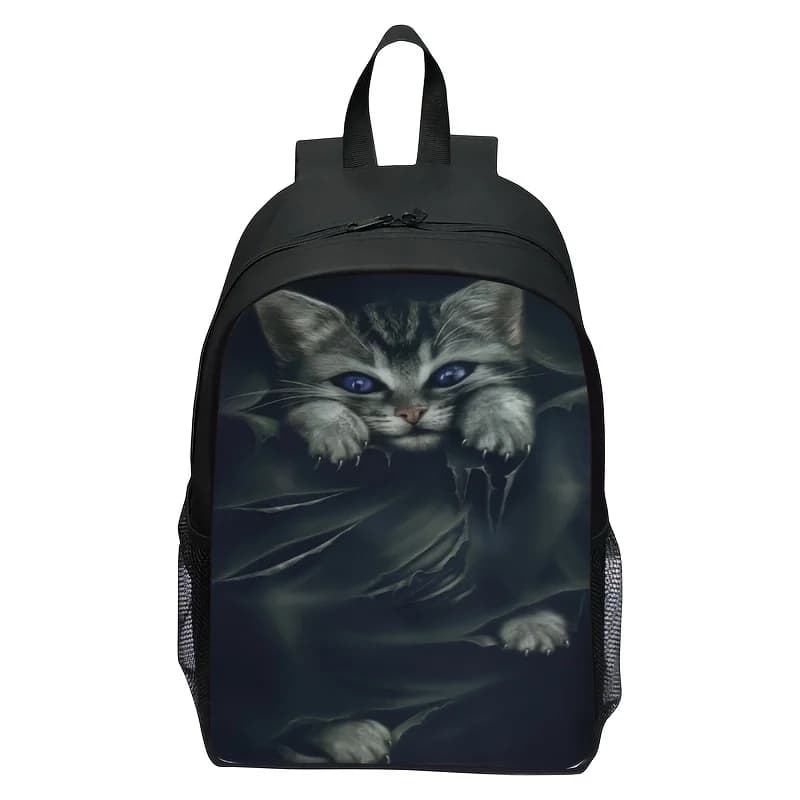 Zaino alla moda e casual per uomini e donne unisex, borsa da scuola per giovani con stampa digitale di un simpatico gatto nero