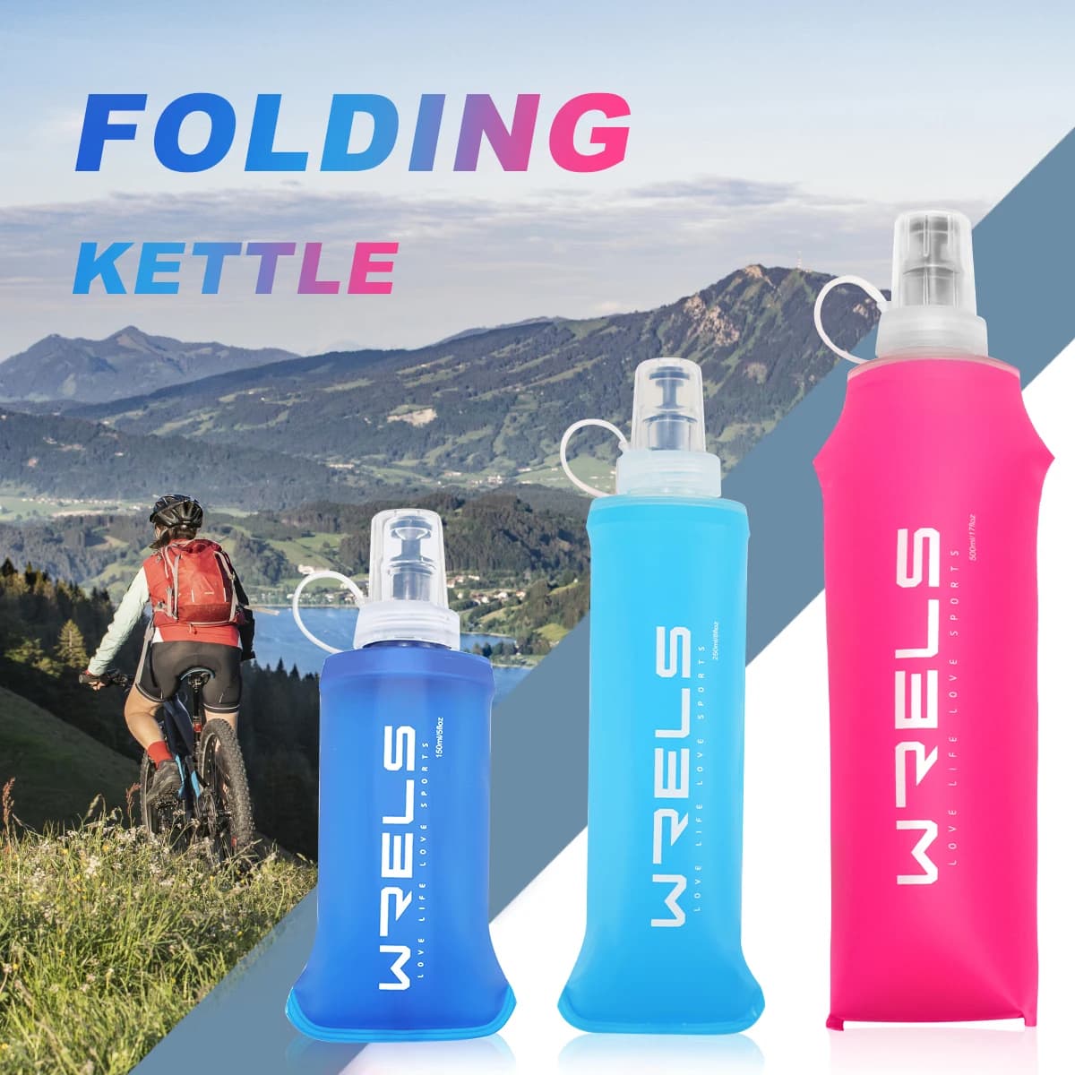 WRELS Camping Soft Water Bottle Sports Foldable Moisturizing Bag Outdoor Running Bottle Cycling Portable Soft Water Bottle without BPA