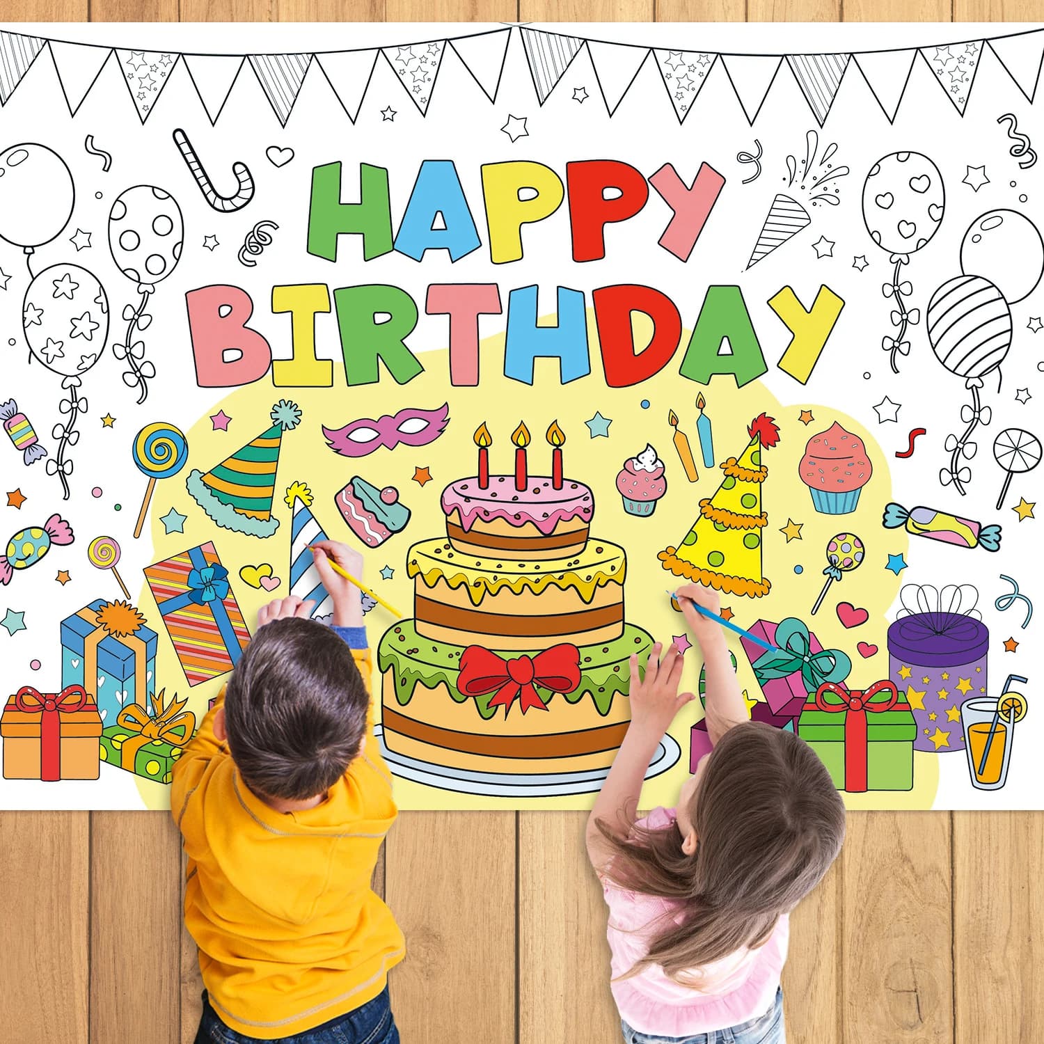 Birthday Coloring Drawing Books for Kids Coloring Poster Coloring Tablecloth for Boys Girls Space Birthday Party Supplies Favor