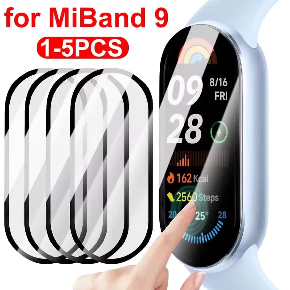 Pellicola in vetro 10D per Xiaomi Mi Band 9 8 7 6 Protezione schermo Miband 6 5 Smart cinturino Custodia protettiva completa cinturino braccialetto