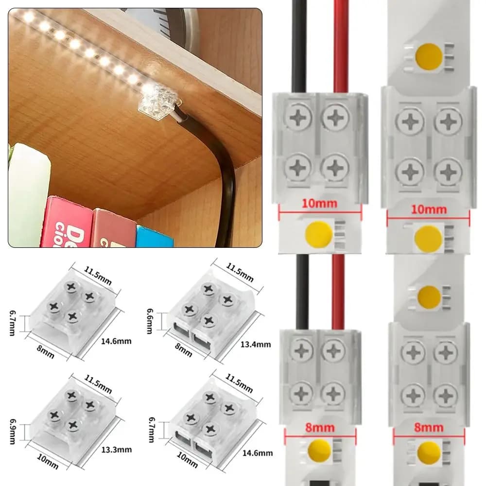 Nuove fibbie per strisce LED in PP trasparente 2PIN clip di fissaggio per strisce luminose saldatura gratuita 8mm 10mm terminale COB striscia LED