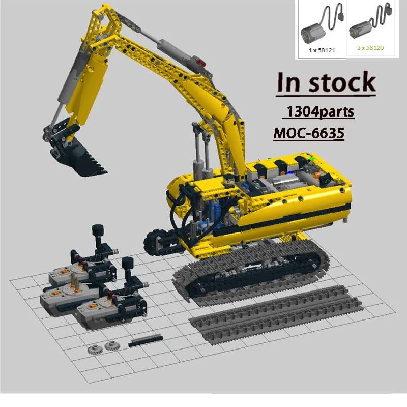 MOC-6635 New Backhoe Excavator Building Block Model, 1304 Parts, Creative Boys' Children's Birthday and Christmas Toy Gift