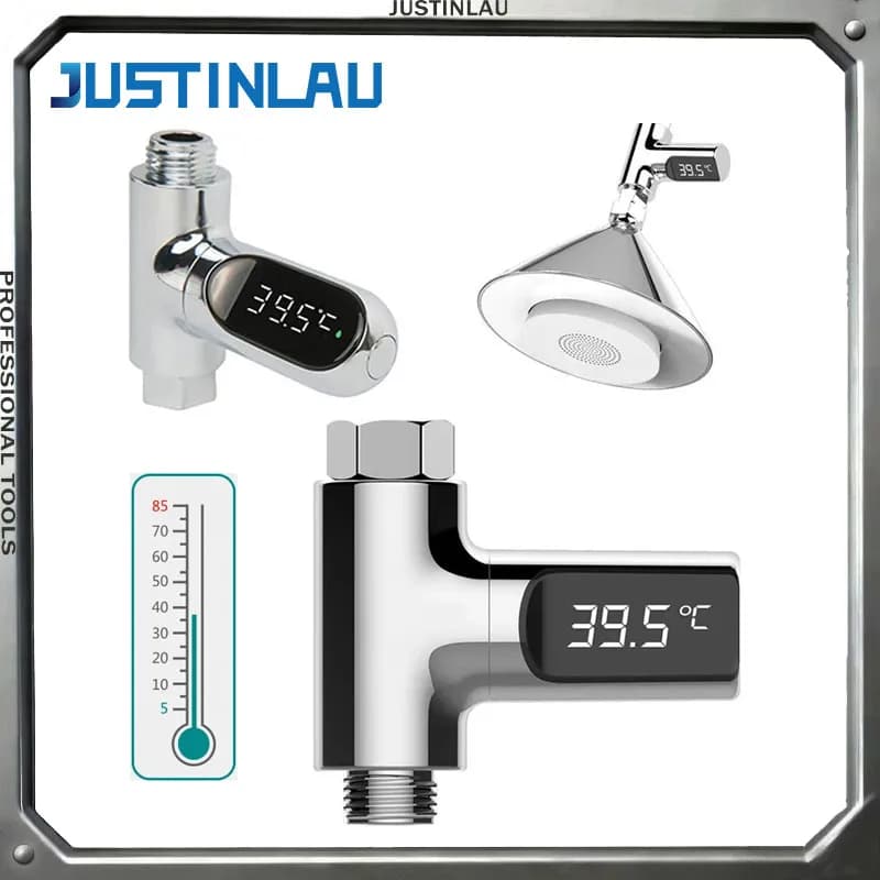 Termometro per Doccia con Display LED per Uso Domestico 5-85°C ℃ Termometro ad Acqua Autoalimentato Flow per Monitoraggio Cura del Bambino, Misuratore Energetico Intelligente