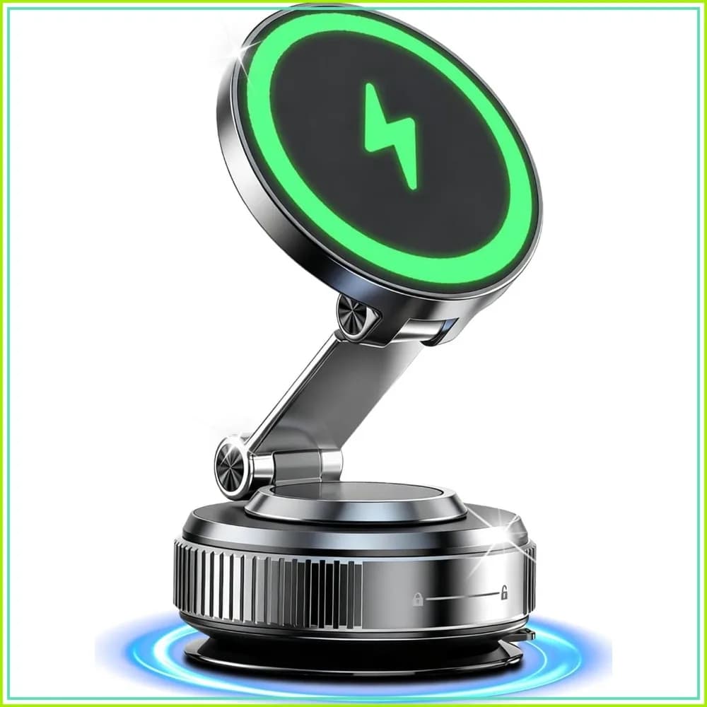15W Fast Magnetic Wireless Car Charger Mount, 120LBS Suction Cup, 3000gf Magnet, 780° Adjustable Dashboard Holder for iPhone & Android