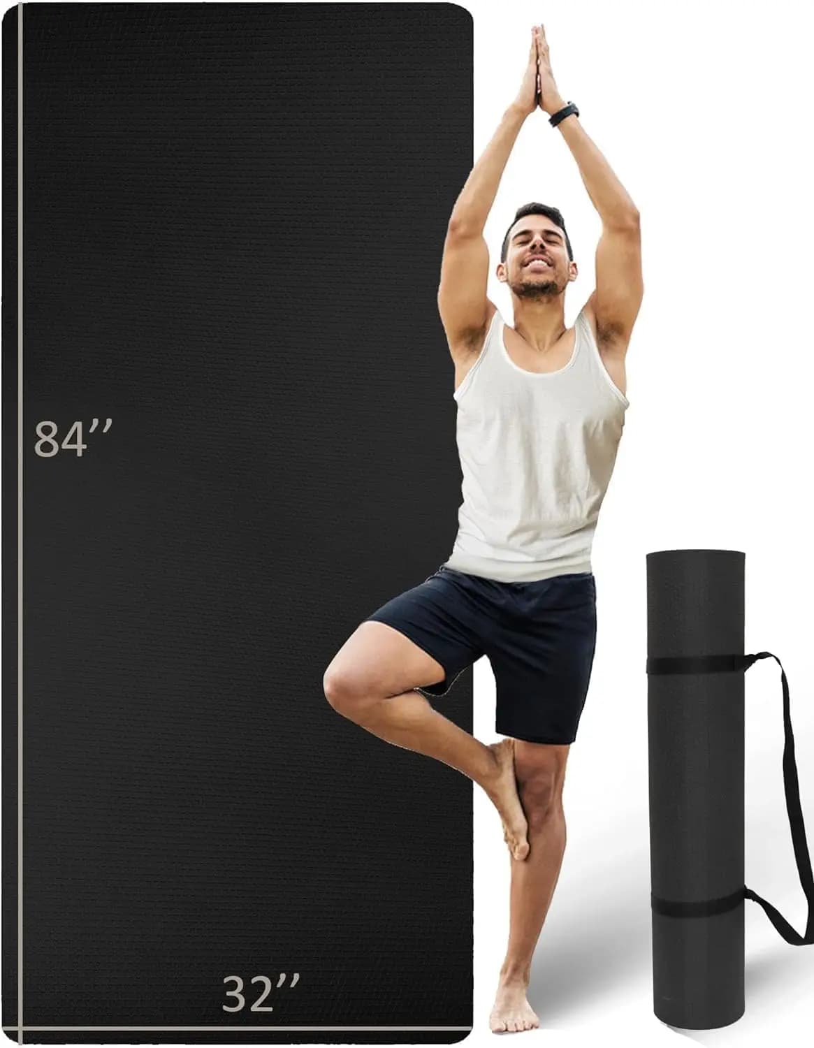 Extra large TPE yoga mat 84''' x 32''' thick 7 mm anti-slip with high stature strap for men and women