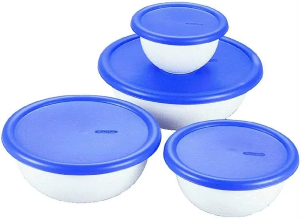 Set di 8 Ciotole con Coperchio in Bianco e Blu, Contenitori Ermetici per Alimenti per l'Organizzazione della Cucina
