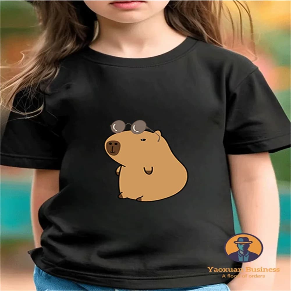 2026 Breathable Cool Summer 2-14Y Pure Cotton T Shirt Capybara Cartoon Pattern Hot Sale