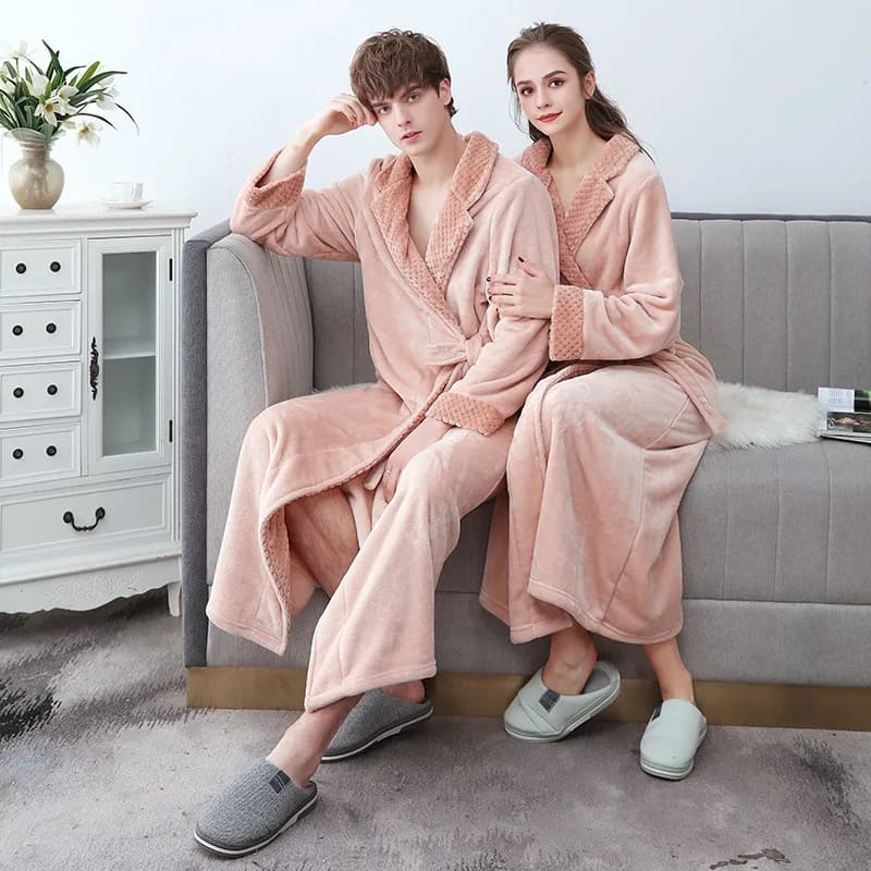 Nightwear Oversize 3XL Thicken Nightgown New Women Kimono Bathrobe Gown Coral Fleece Sleepwear Lovers Solid Home Clothes