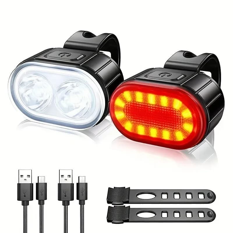 Luce per Bicicletta Notturna, Faro Anteriore e Posteriore per Mountain Bike, Accessori con Ricarica USB, Luce di Avvertimento Lampeggiante, Attrezzatura per Ciclismo