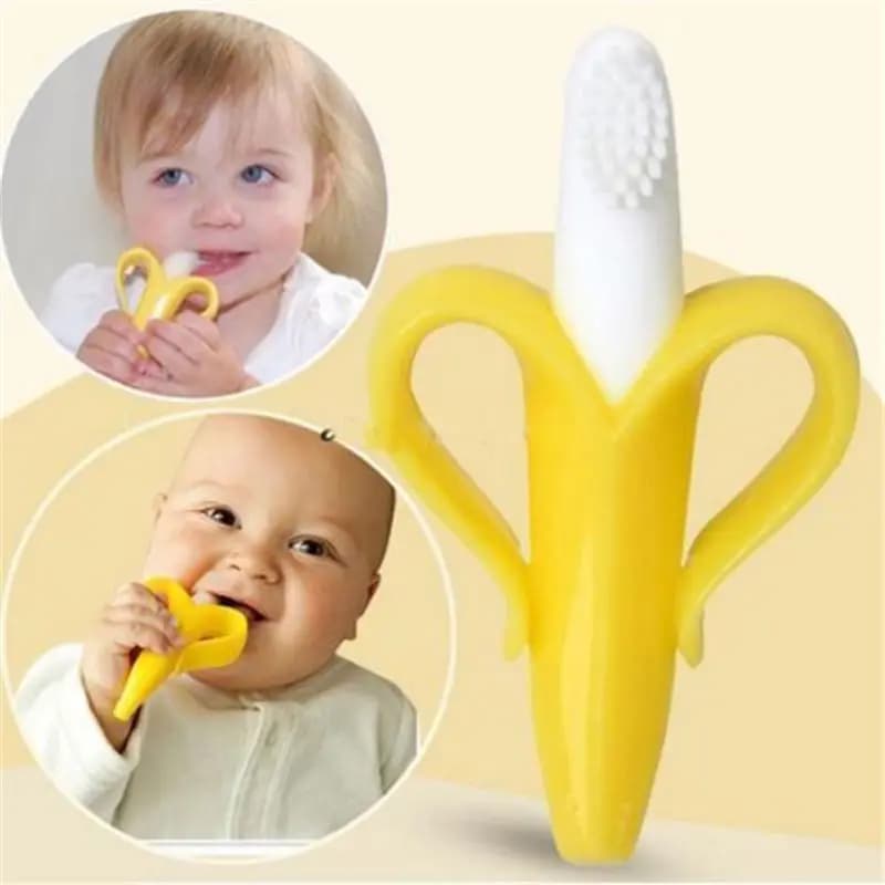 Spazzolino da denti per addestramento in silicone per bambini BPA gratuito a forma di banana Sicuro Toddle Massaggiagengive Giocattoli da masticare Anello per dentizione Regalo da masticare per neonati
