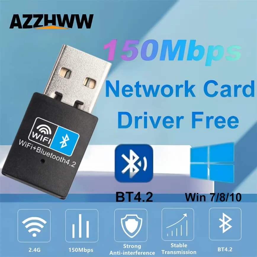Adattatore Bluetooth WiFi USB 150Mbps Dongle WiFi Bluetooth USB 2 in 1 Ricevitore Wlan wireless di rete Wi-Fi USB 2.4G DRIVER GRATUITO