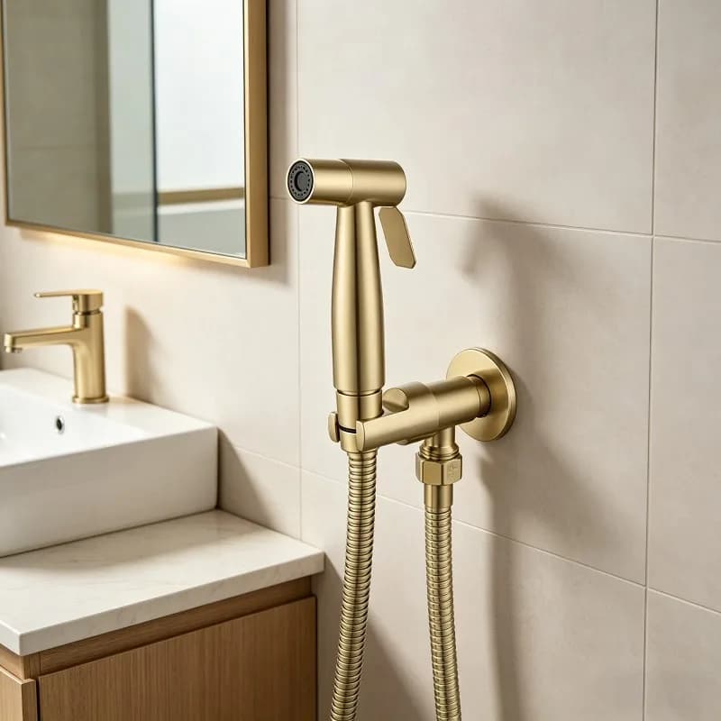 Set Spruzzatore Bidet ad Alta Pressione in Acciaio Inox Dorato Spazzolato per Igiene Femminile e Pulizia del Bagno