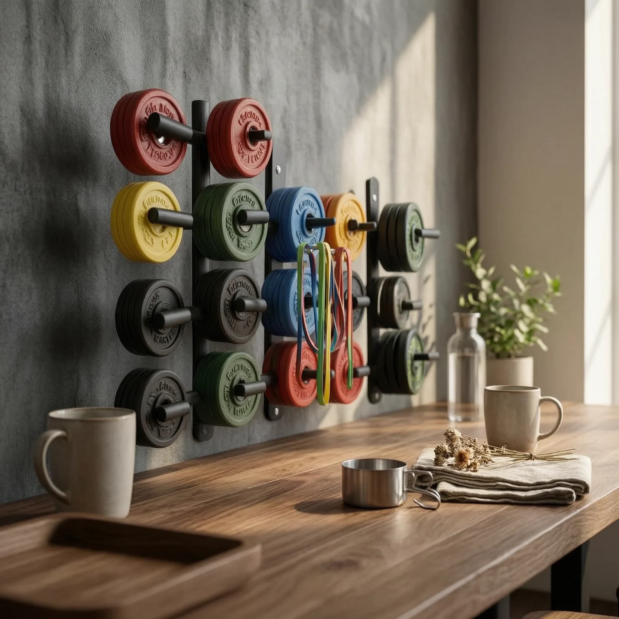 Weight Plate Storage Rack Space-Saving Wall Mounted Weight Plate Storage Rack Gym Organizer with Peg Arms Rust Resistant