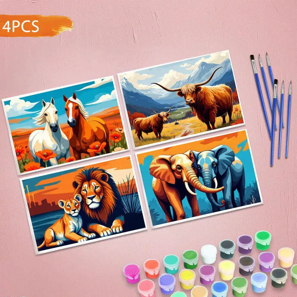 HUACAN 4PCS Frameless Digital Oil Painting Set Grassland Animals DIY Art Painting Paint By Numbers Home Decoration