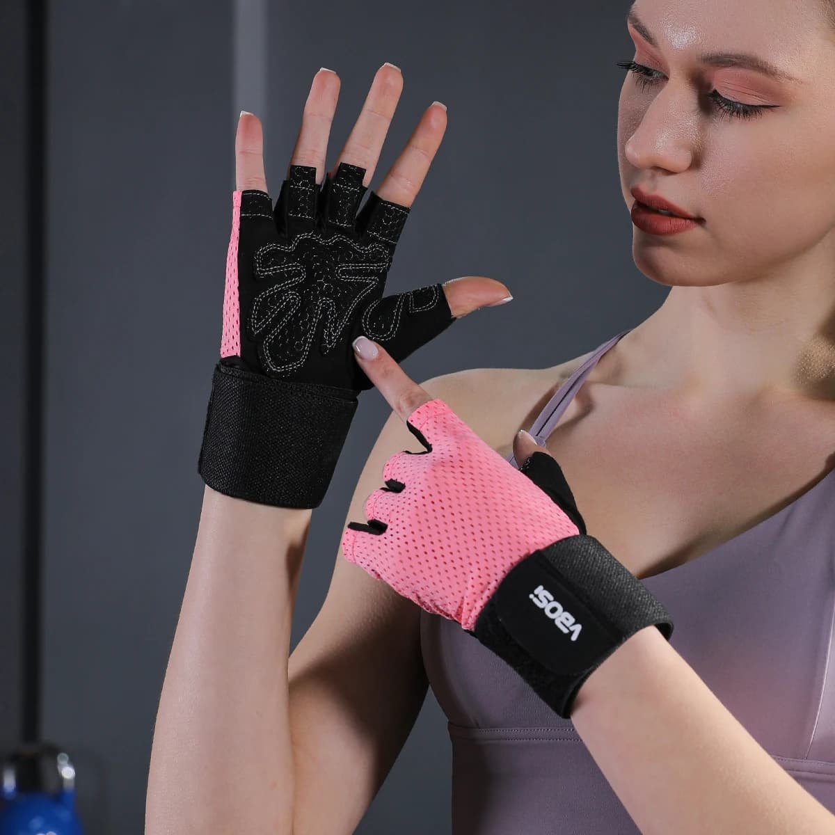 VBOSi Sports Gloves half fingers breathable Adjustable Wrist Straps Anti-slip Shock Absorption for Gym Cycling