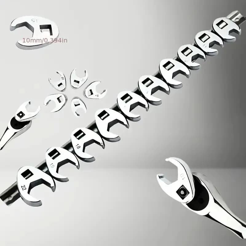 11PCS 3/8 Inch Metric Crowfoot Wrench Head Set Open End Ratchet Spanner Attachment for Car Repair Hand Tools