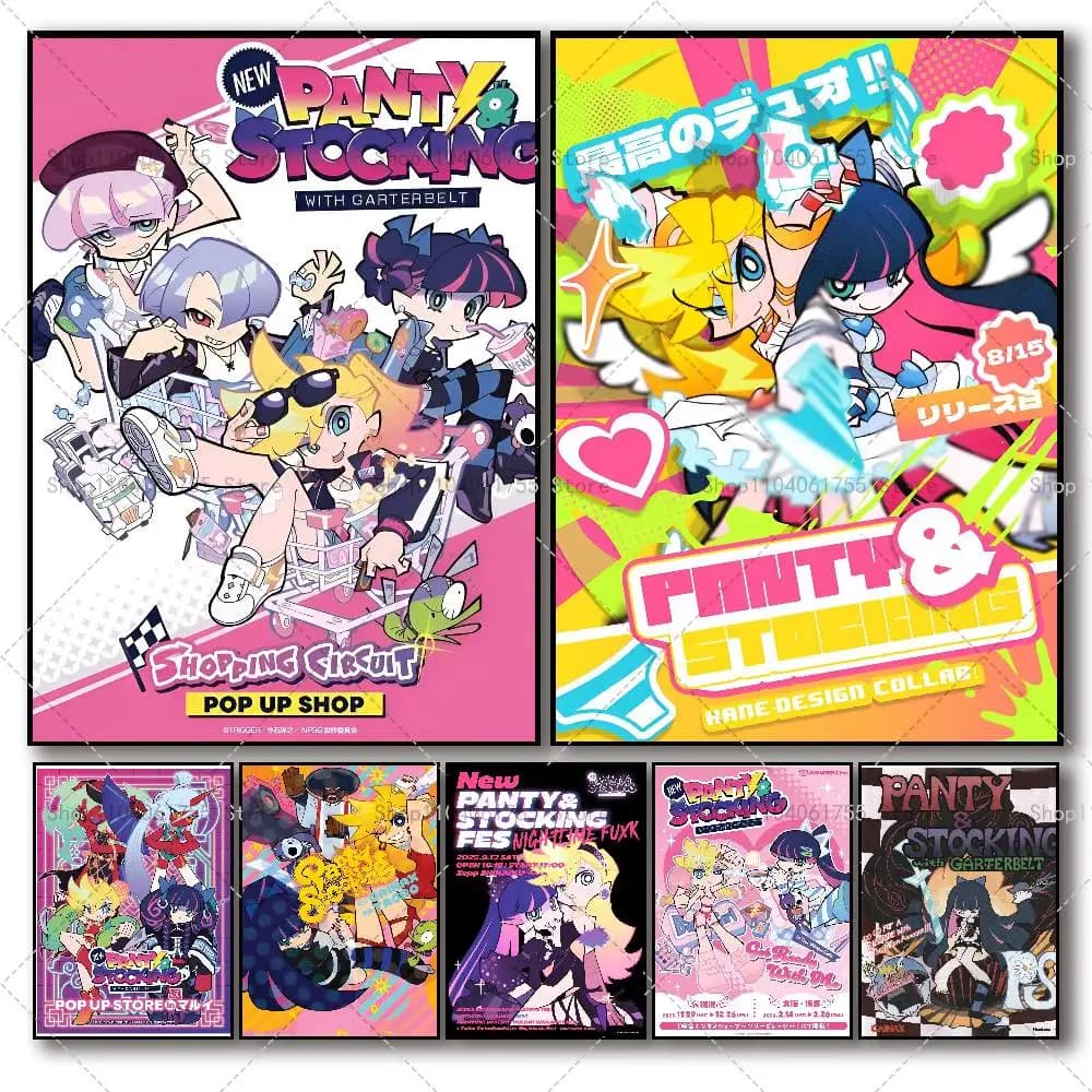 Anime P-Panty And Stocking Posters High Quality Self-adhesive Wall Art Decorations Color Prints Sticky