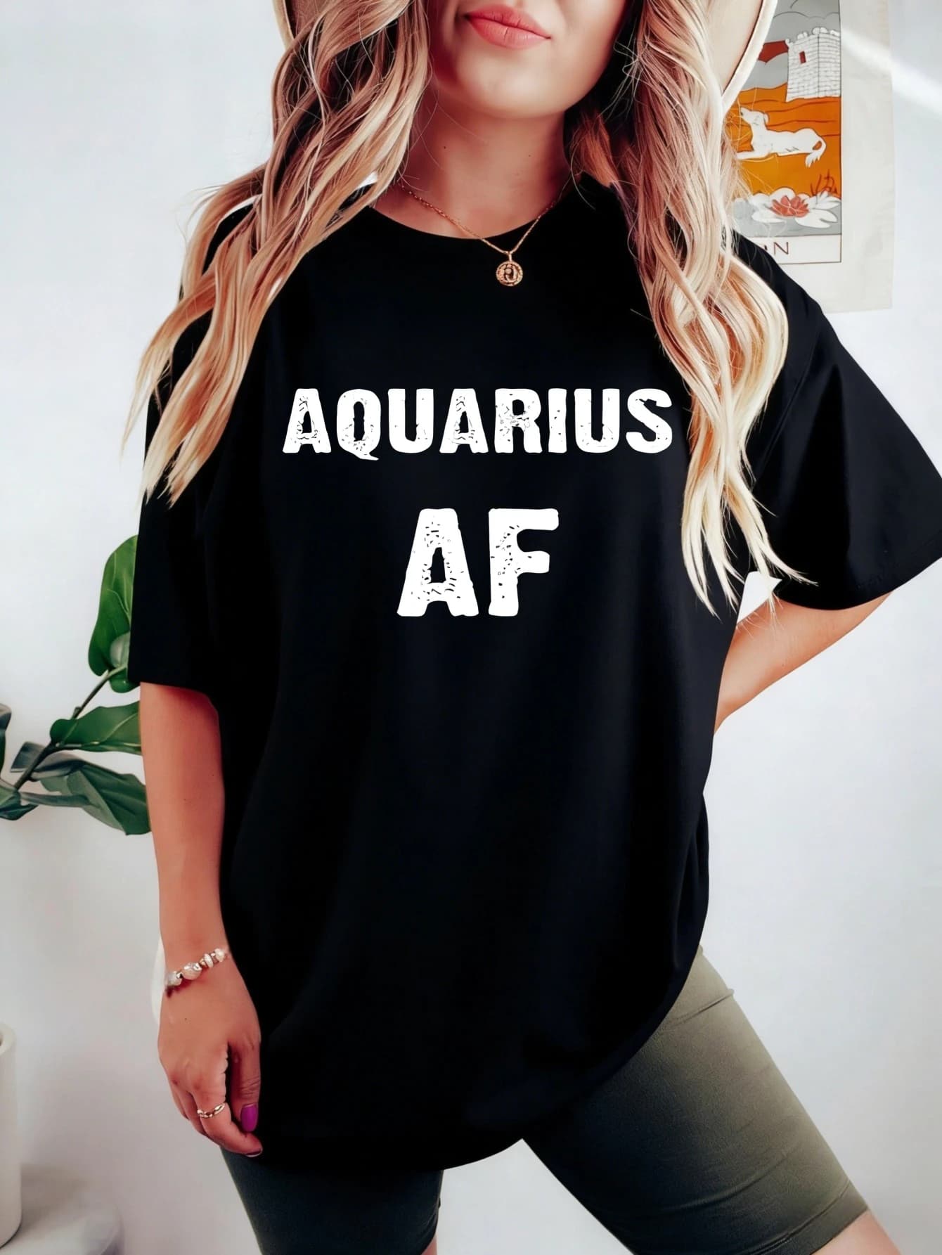 Aquarius AF Graphic Printed Cotton Women's T-shirt, summer casual in short sleeves, gift for her to wear everyday
