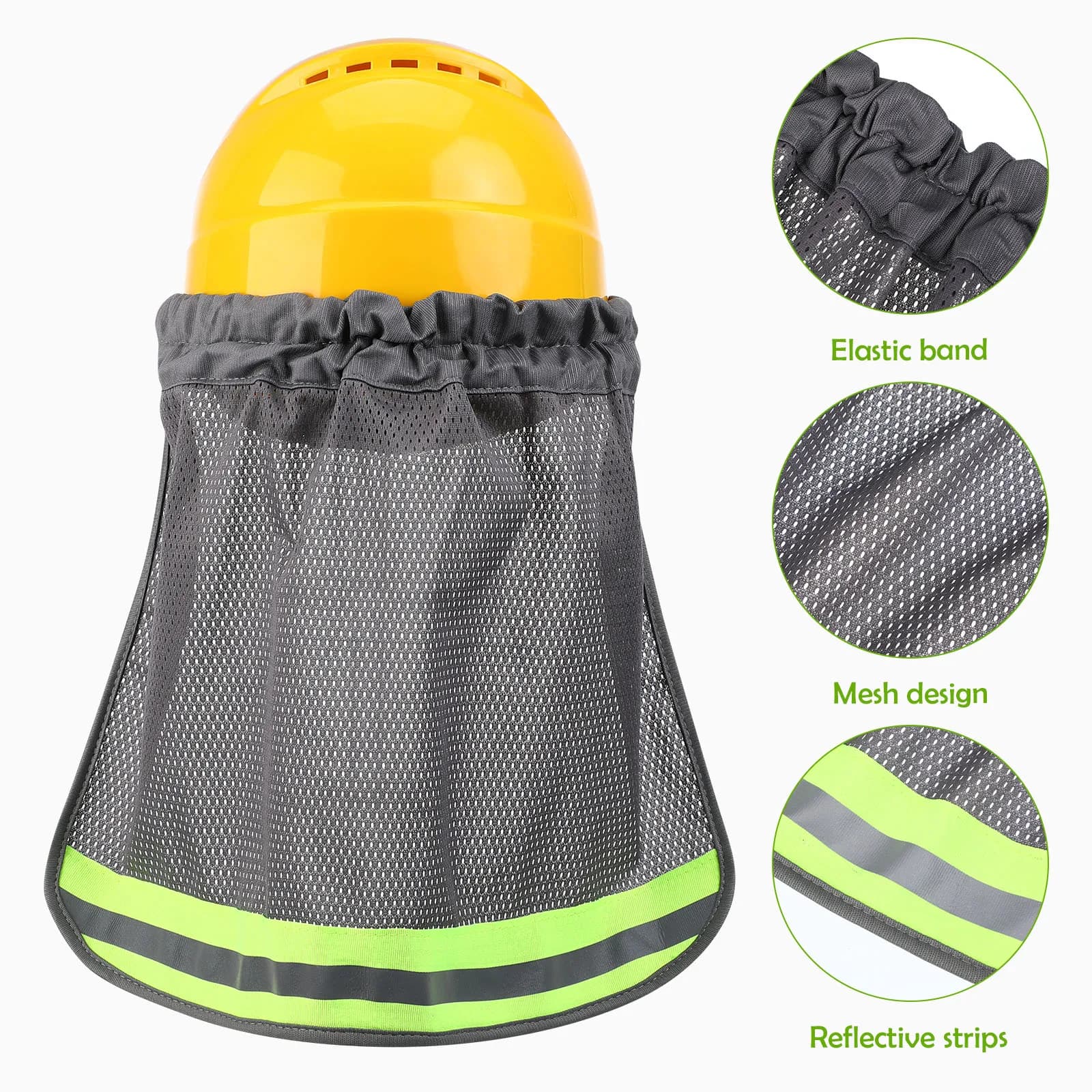 Copri cappello riflettente Cappelli rigidi Grigio Mesh traspirante Parasole da lavoro Visiera per casco Poliestere Protezione UV per lavori di costruzione