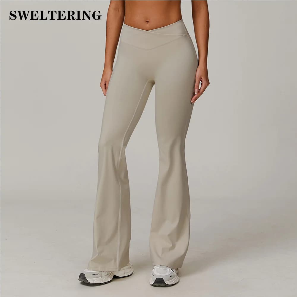 Leggings sportivi da donna a zampa d'elefante a vita alta, pantaloni a gamba larga per yoga, allenamento, corsa e palestra, pantaloni svasati da donna