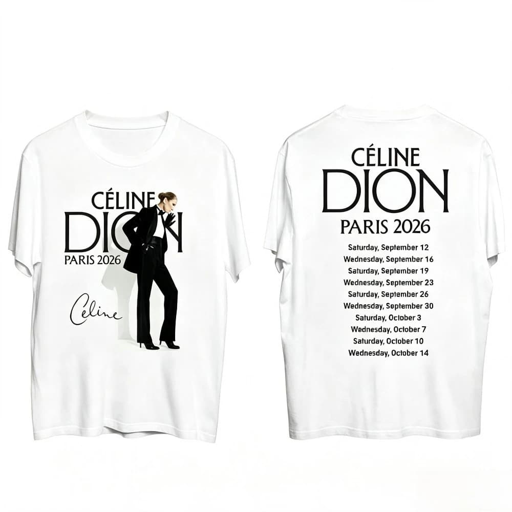Celine Dion Paris 2026 Tour T-Shirt Vintage Graphic Double Sided Print Short Sleeve Casual Concert Tee For Men Women