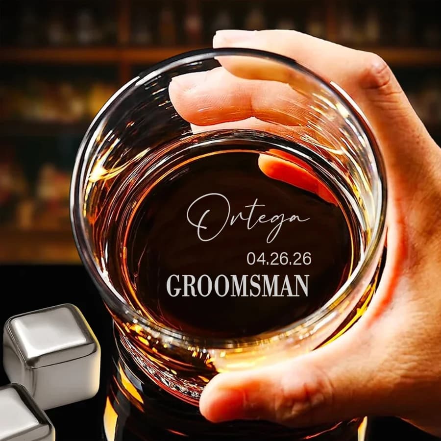 Custom Whiskey Glass Handwriting Design and Logo, Laser Engraving Custom Whiskey Glass Gift for Best Man Bride Witness Gifts