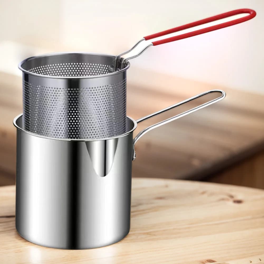 Stainless Steel Tempura Small frying pan with choke basket Scaldalatte Chicken Pot Fried Cooking Tools
