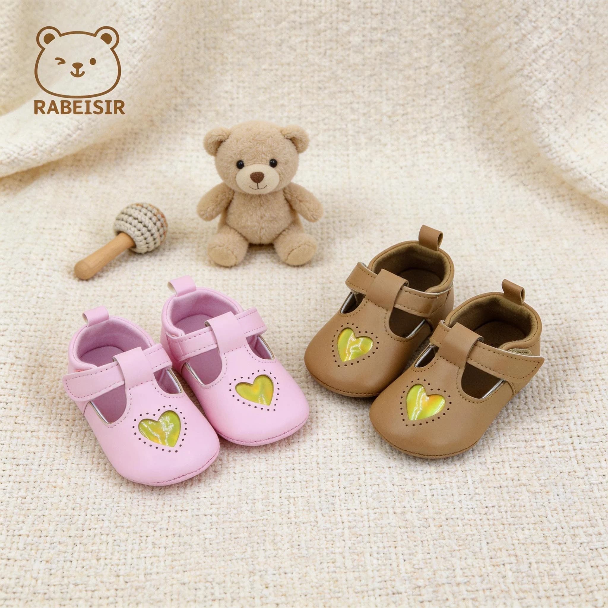 Heart Decoration City T-Strap Velcro Soft Sole Baby Girl Princess Walking Shoes
