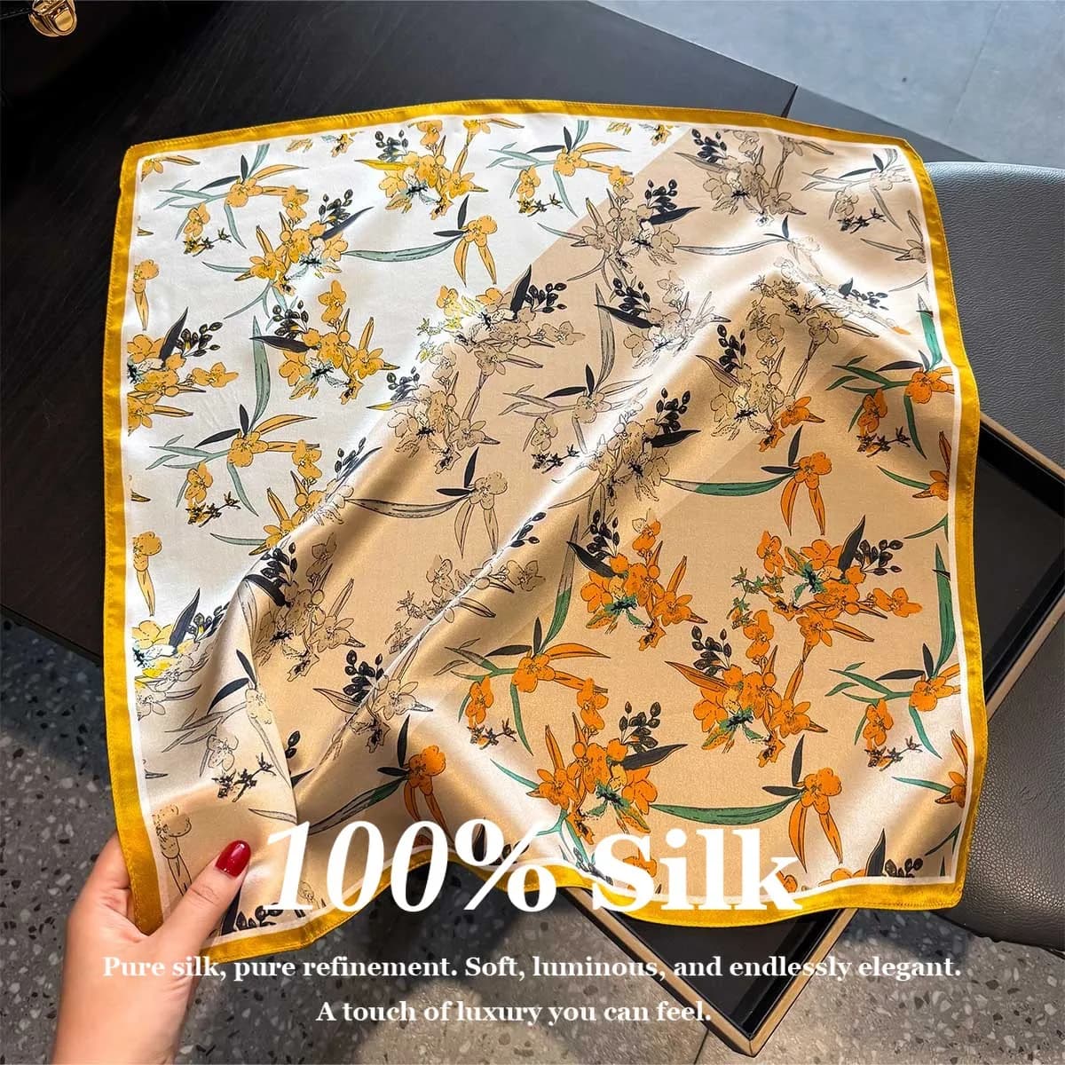 Sciarpa Quadrata in Seta 100% Vera da Donna, Foulard, Bandana, Hijab, Fascia per Capelli, Sciarpa da Collo, Bufanda, Echarpe, Fazzoletto per la Testa, Pashmina