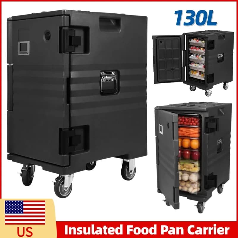 Thermal Container for Food 118QT with Front Opening, Stackable, with Wheels and Handles for Catering and Transport