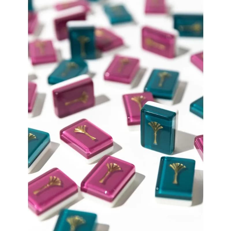 American red ginkgo pattern acrylic American mahjong tiles, home gift set, hand-rubbed crystal tiles