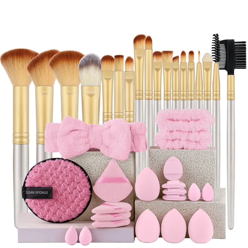 Set di Pennelli per Trucco Champagne Professionali Morbidi e Soffici Strumenti di Bellezza per Fondotinta Correttori Cipria Blush con Manico in Legno