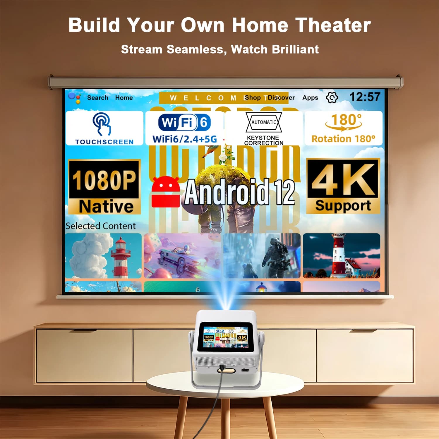 Surfing Climbing Event Projector 7" Touch Panel 4K Playback Auto Screen Fit HDMI USB Audio Interface