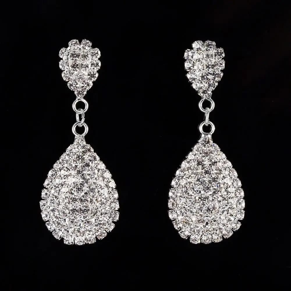 Set di gioielli da sposa con orecchini a goccia, collana in cristallo lucido, bracciale, orecchini, anelli, set in argento, comodo da indossare
