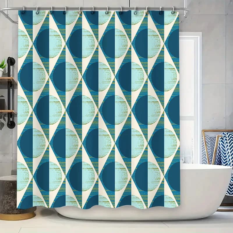 Tenda da doccia moderna geometrica blu bianca Tessuto decorativo per bagno impermeabile Lenzuolo da bagno in poliestere Verde Blu Bianco Set 180x2