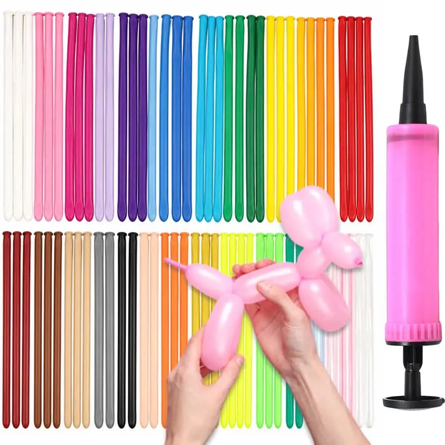 101/201pcs Long Strip Balloon with Manual Pump Set, DIY Atmosphere Creating Tool for Festival Birthday Party Wedding Decor XJM