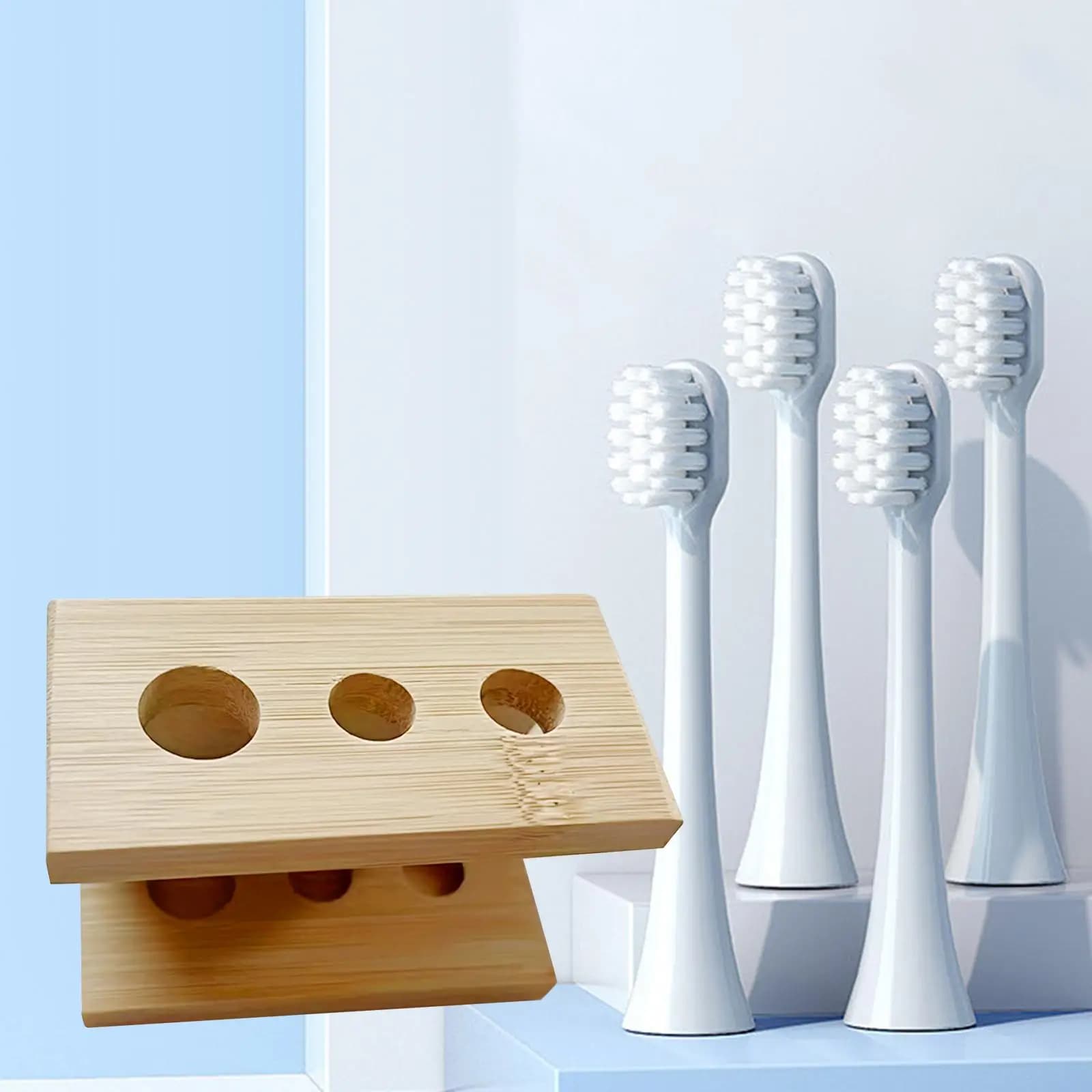 Electric Toothbrush Heads Holder Wood Easy to Clean Counter Stand Accessories