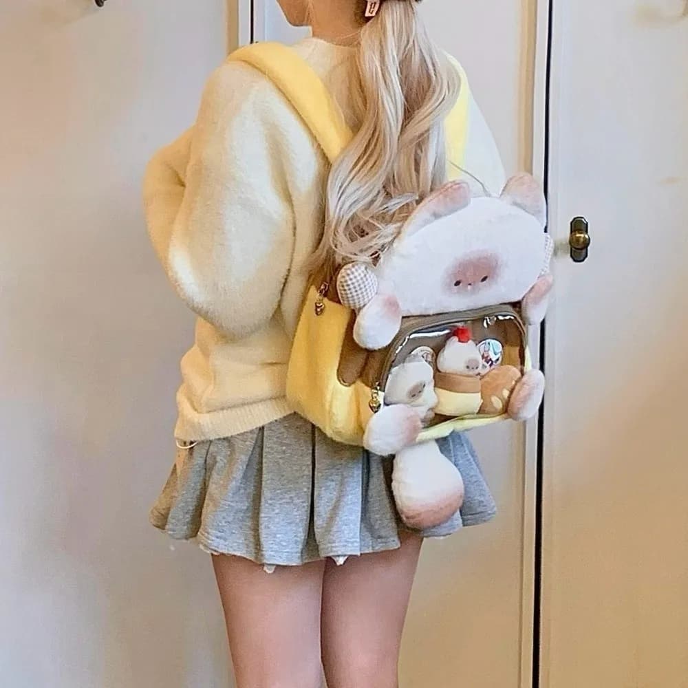 Zaino Harajuku Kawaii a Forma di Gatto Trasparente Carino Itabag Morbido e Soffice Borsa Scolastica per Studenti e Shopping