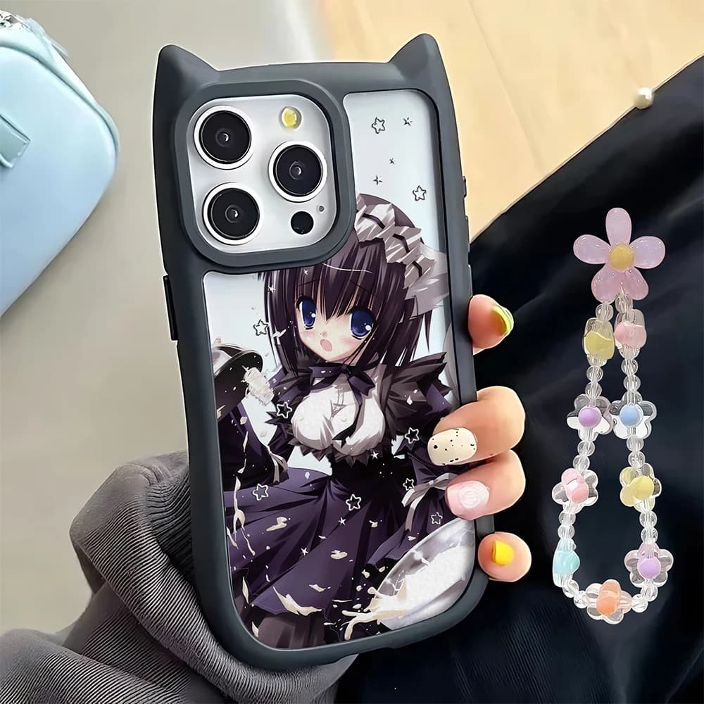 Clmj Anime Cute Maid Girl Custodia per telefono di lusso per iPhone 16 15 14 13 12 11 Pro Max Cute Cats Ears Shape Custodia morbida in silicone TPU