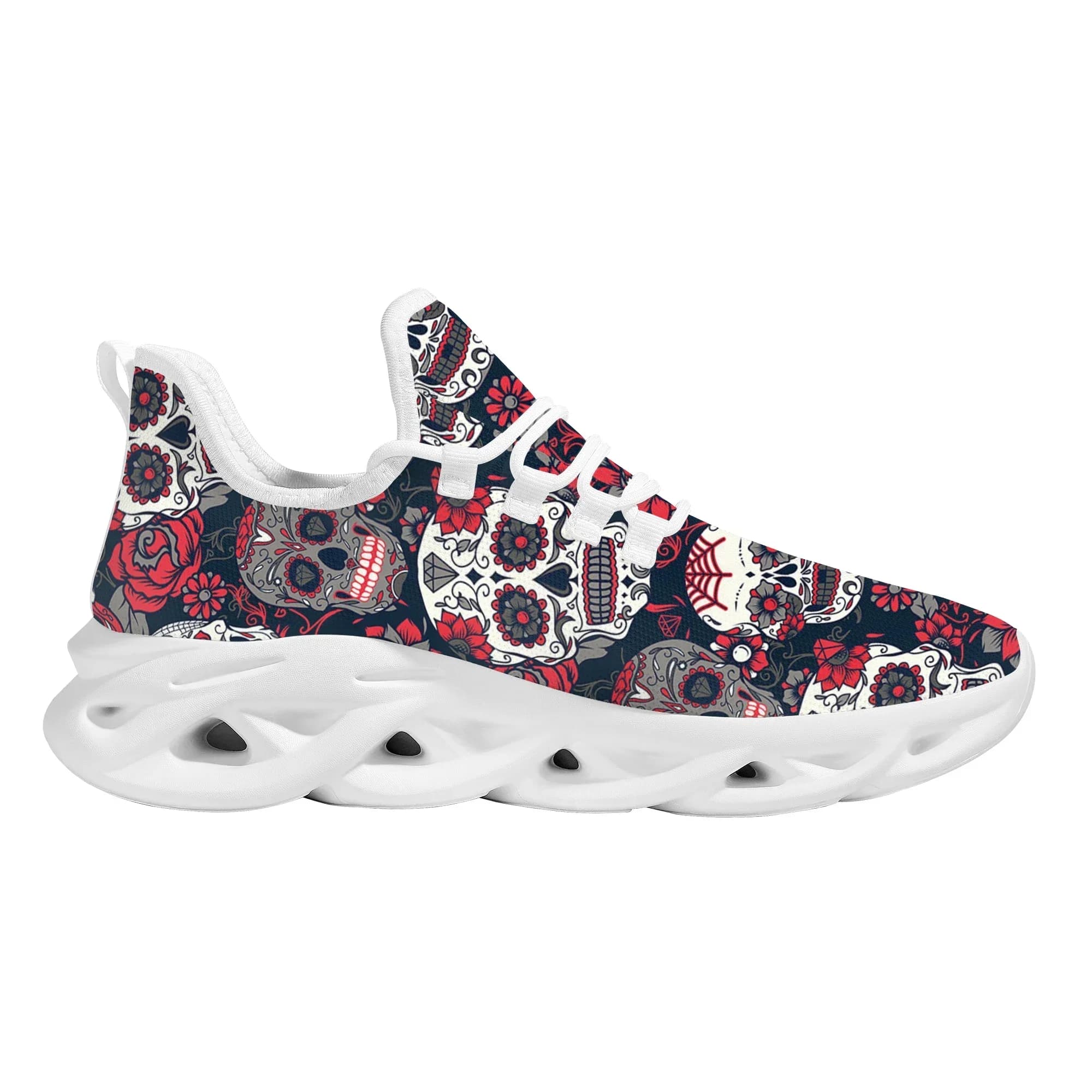 Horror Sugar Skull women's walking shoes, fashionable running shoes, comfortable, anti-slip, with laces, light, casual, outdoor