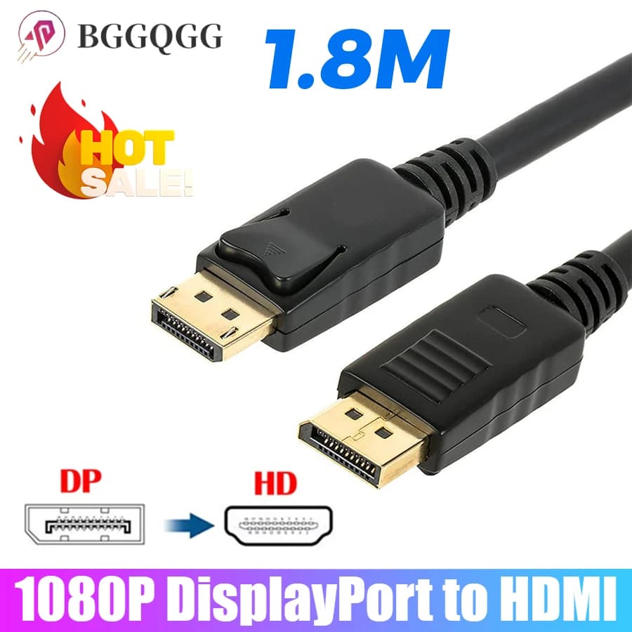 BGGQGG HDMI DisplayPort Cable from 1,8 M Compatible 1080P Male to DP Display to HDMI compatible for PC HDTV Laptop
