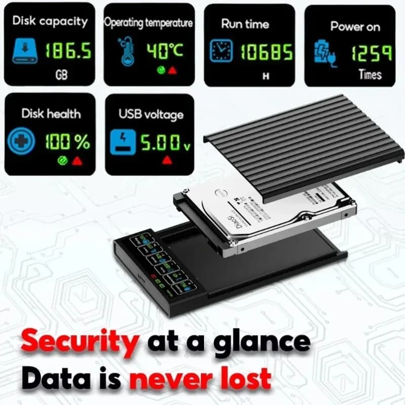 2.5 Inch SATA to USB 3.1 Type C HDD SSD Enclosure External Hard Drive Case 6Gbps High Speed Data Transfer for Laptop Desktop PC